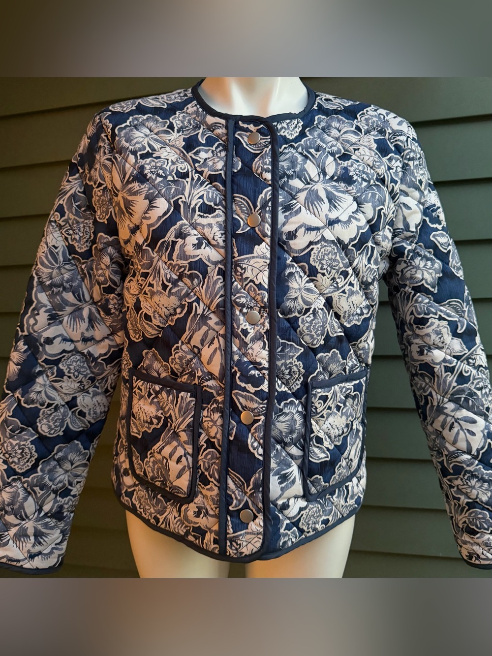 Quilted Floral Navy and White Jacket - Women's